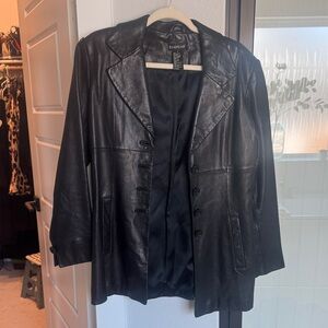 bebe Black Leather Blazer with Notched Lapels